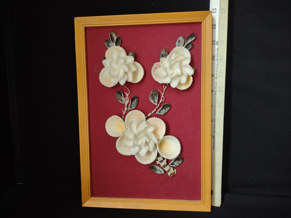 Vintage MCM Shell Picture Maroon 13" x 9" (lot 2829)