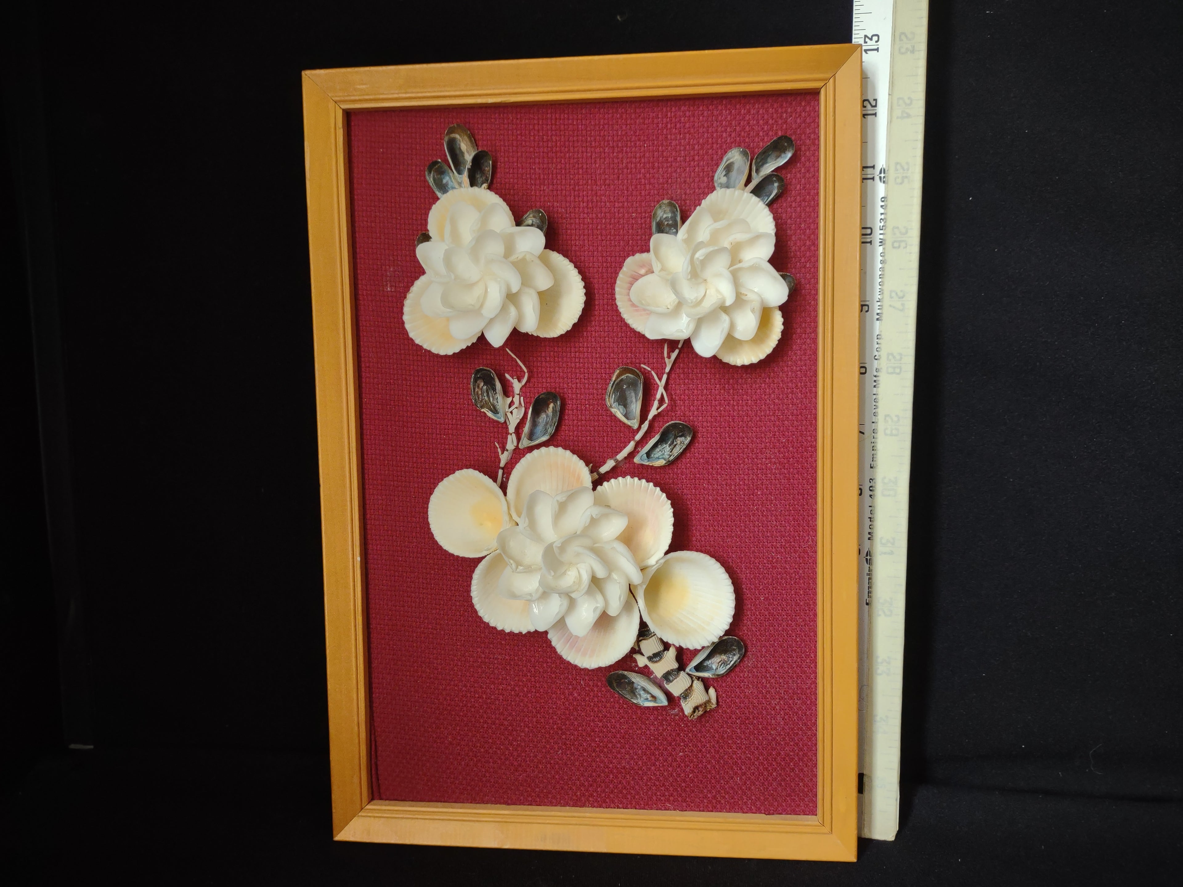 Vintage MCM Shell Picture Maroon 13" x 9" (lot 2829)