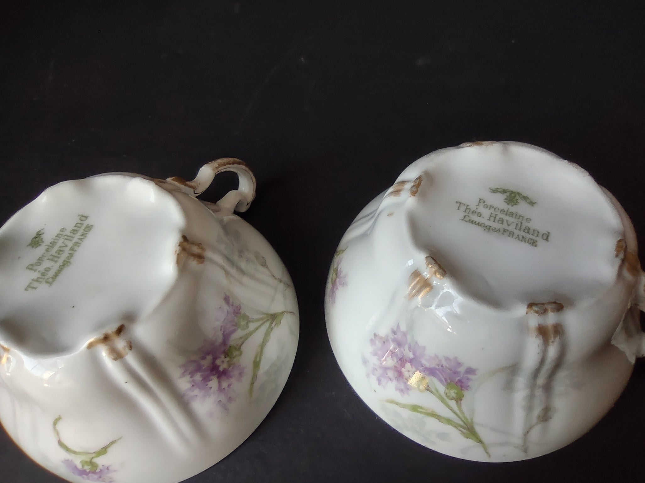 Haviland Limoges 2 x Tea Cup ONLY Blue Corn Flower (lot 859)
