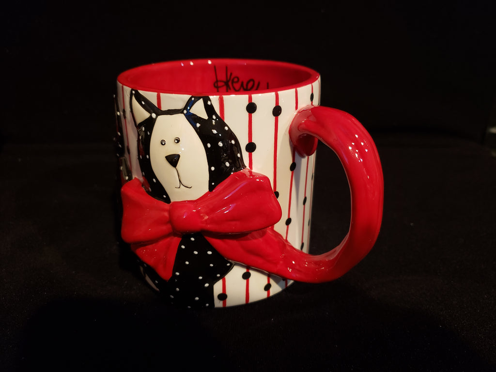 Boyds Home 3 D Red White Black Kitty Mugs set of 4 (lot 2386)