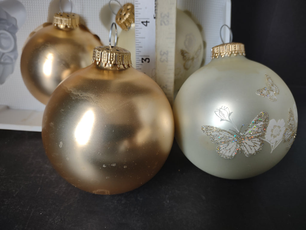 Vintage Christmas Set 6 Glass Ornaments Krebs 3" Butterfly Golden (lot 1434)