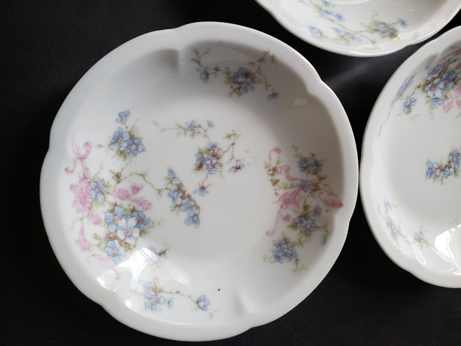 Haviland Limoges France 5 x Bowl 5" Gold Trim Pink Blue Forget Me Not (lot 573)