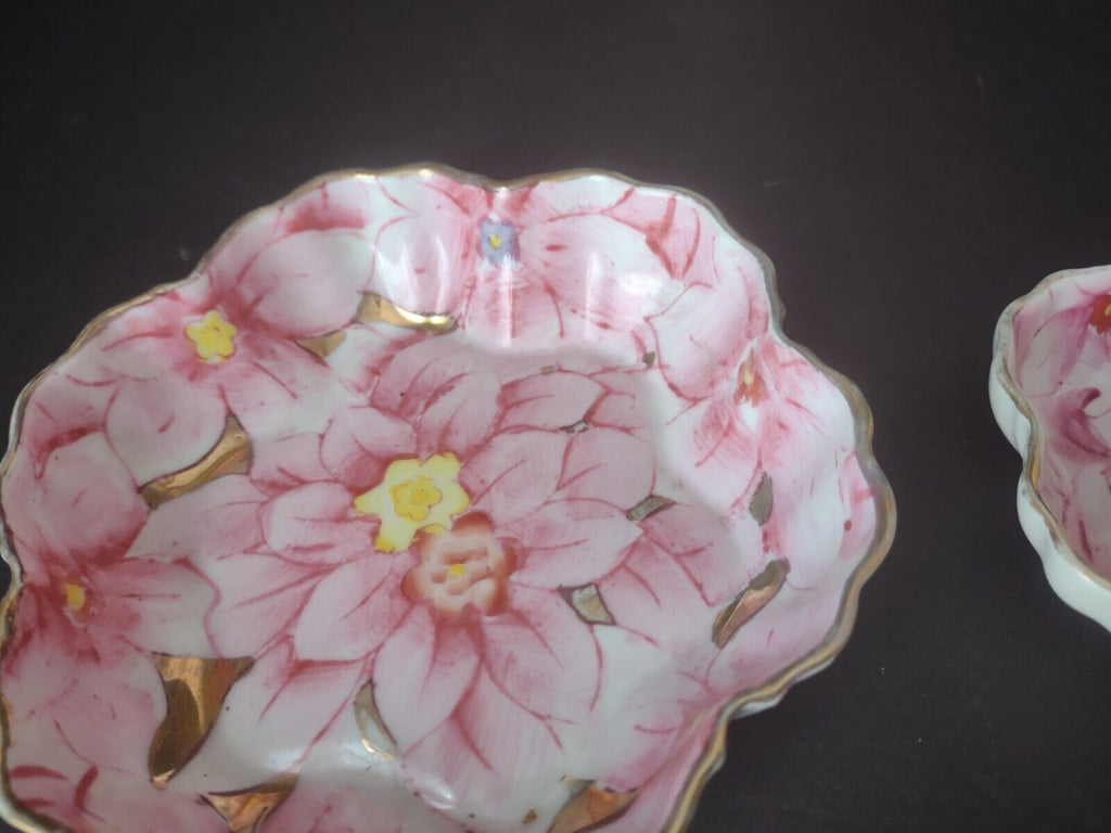Set Ardalt Japan Lenwile China Pink Flower Gold Trim Trinket Dish (lot 471)