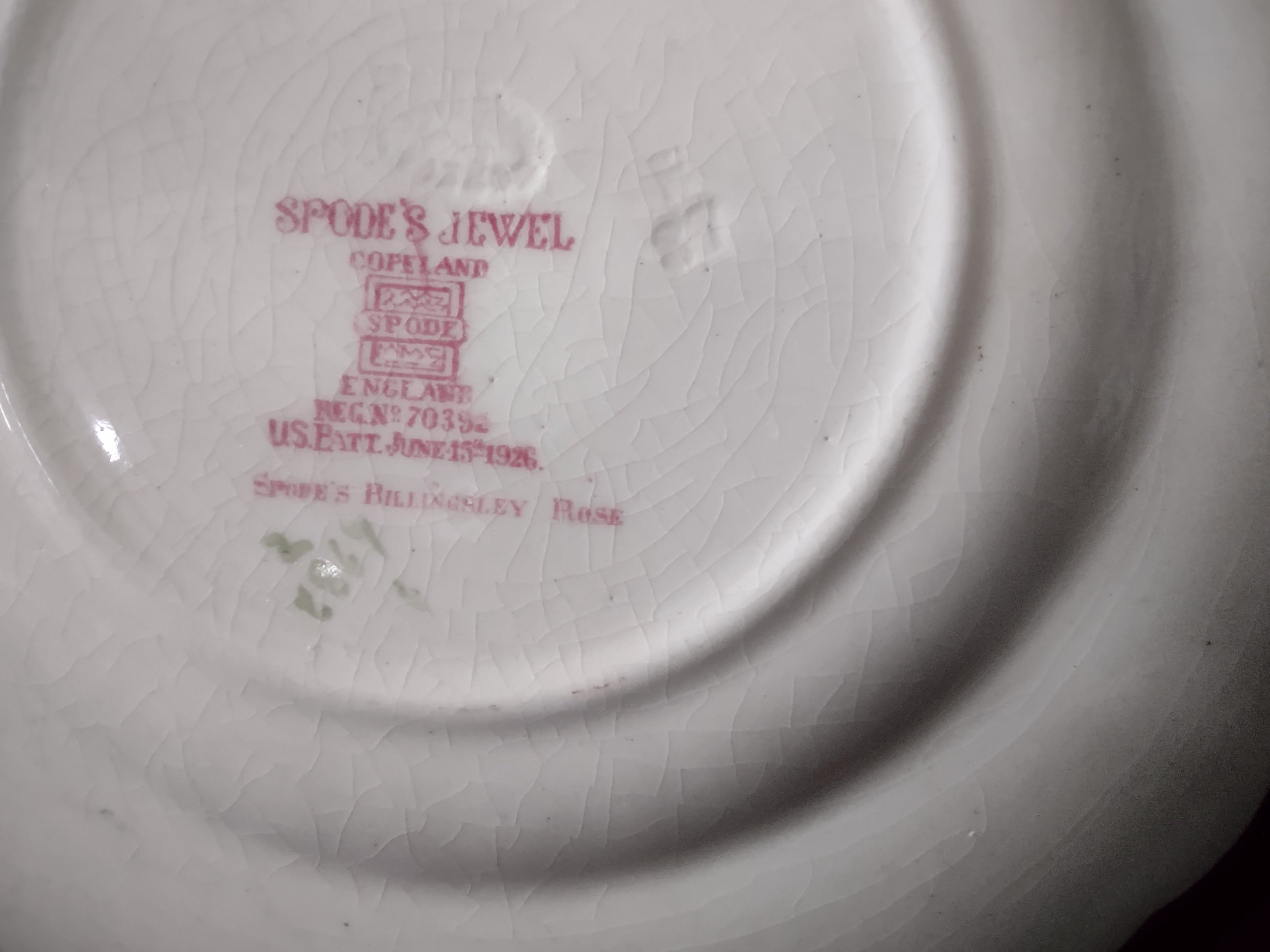 Vintage Spode Jewel Billingsley Rose Small Plate Red Stamp Ironstone (lot5832)
