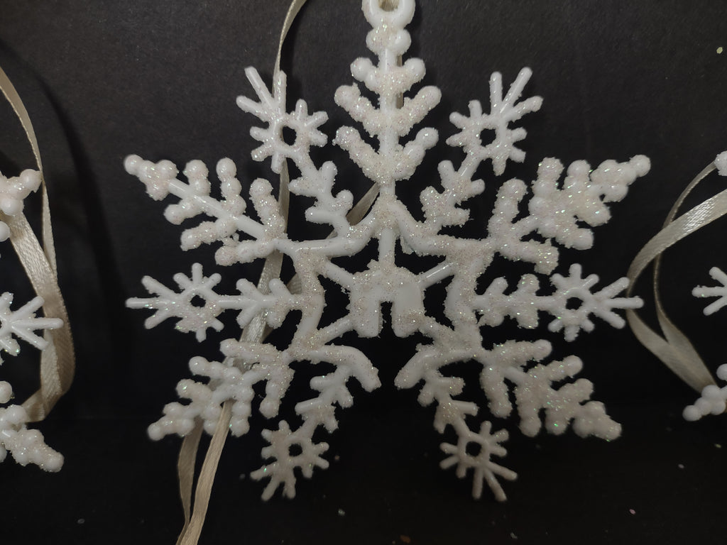 Christmas Ornament x 18 Snowflake White Glitter 3-1/2" (lot 3354)