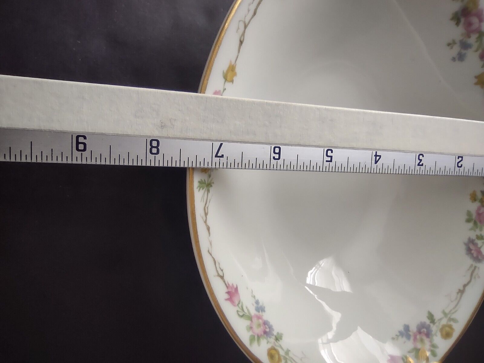 Vintage GDA Limoges Gold Trim Oval Serving Bowl Summer Flower Garland (lot 688)