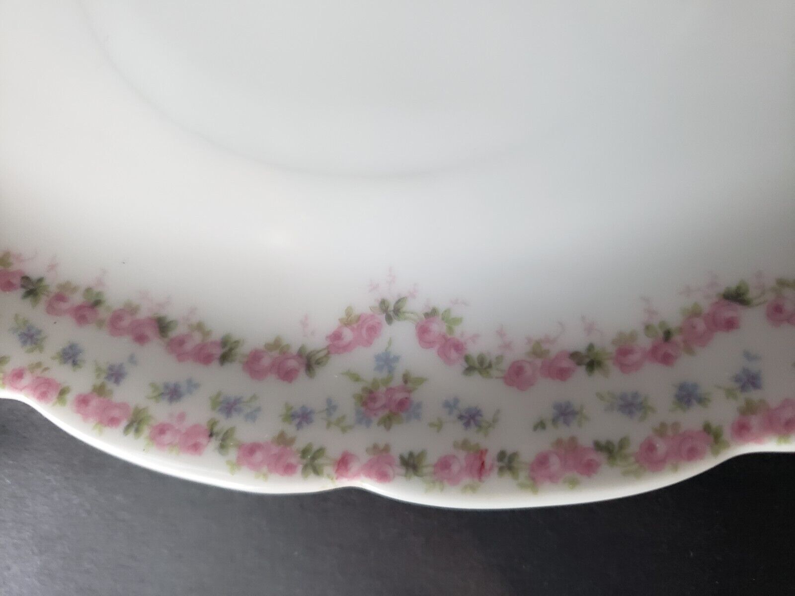 JP France Gravy Boat Gold Trim Double Rose Garland Blue Pink Flower (lot 646)
