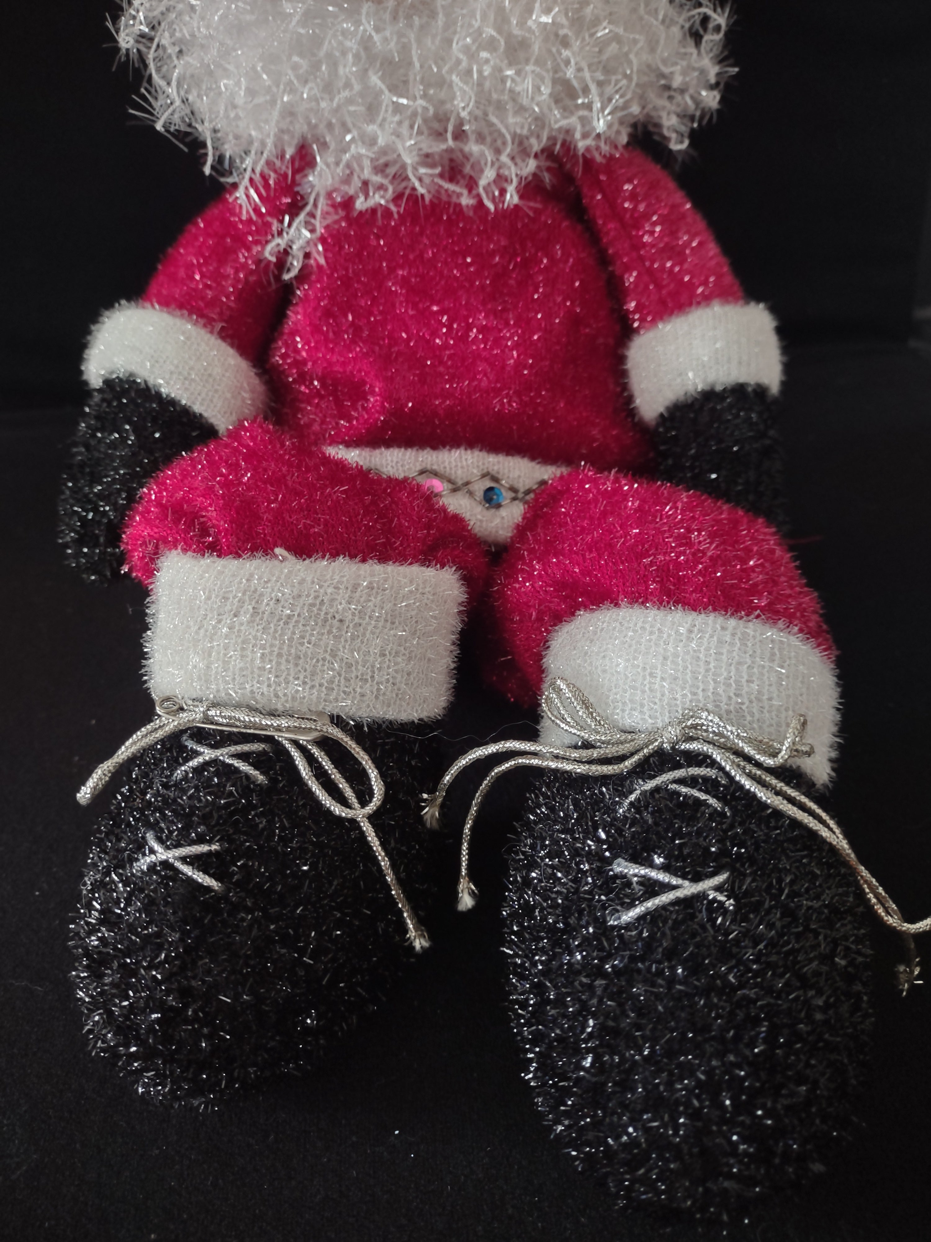 Vintage Christmas Shelf Sitter Santa Claus Weighted Sparkly Plush (Lot 4081)