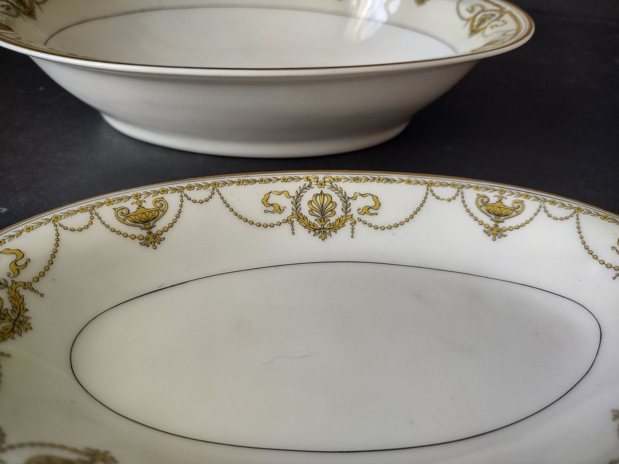 Haviland Limoges Eugenie Serving Bowl & Platter Yellow Swag Ribbon (lot 945)