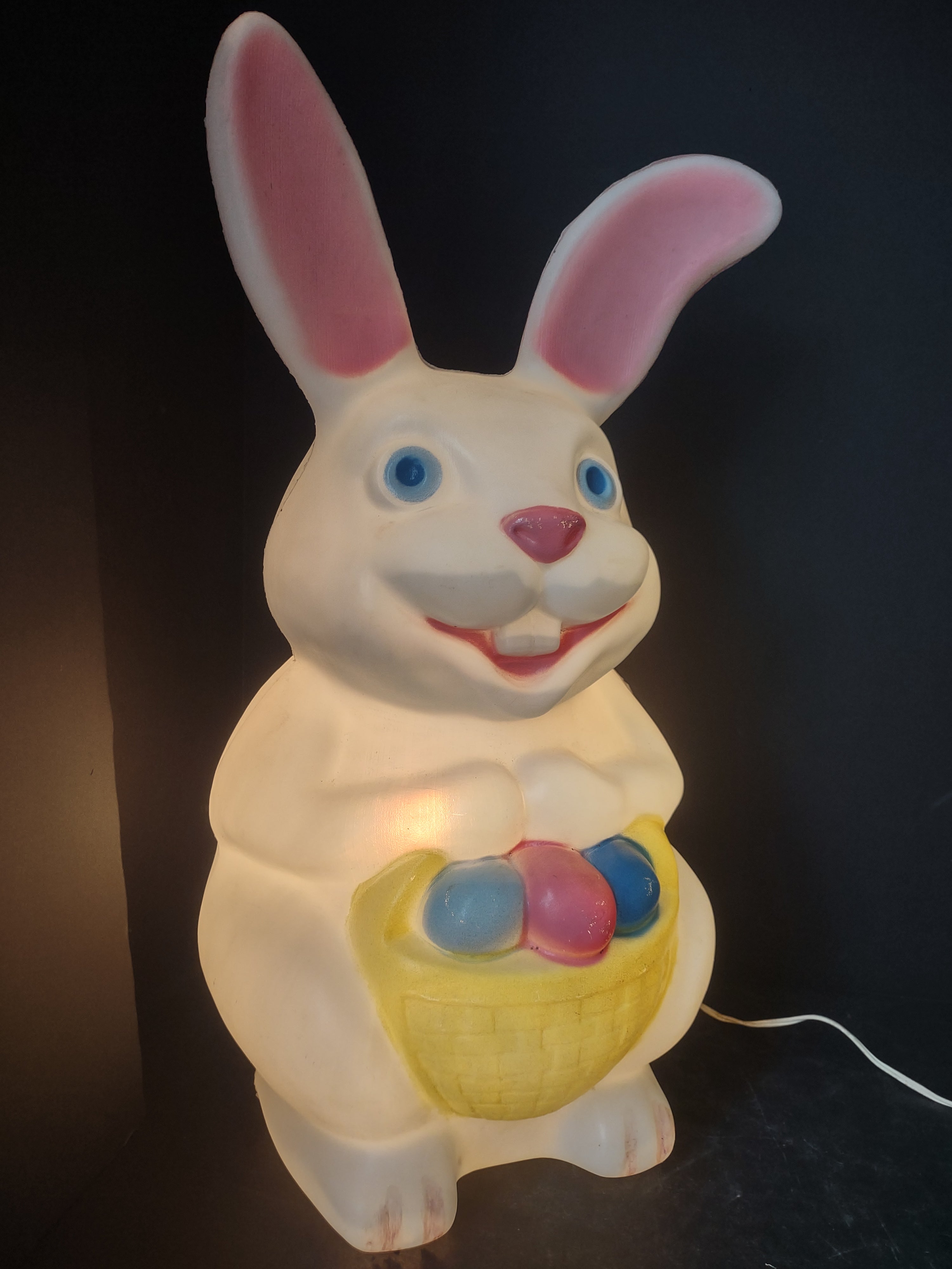 Vintage Easter Bunny Rabbit Lighted Basket 22” Blow Mold (lot 2541c)