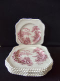 Vintage Castle On Lake Johnson Square Plate x 6 English Countryside (lot 5703)