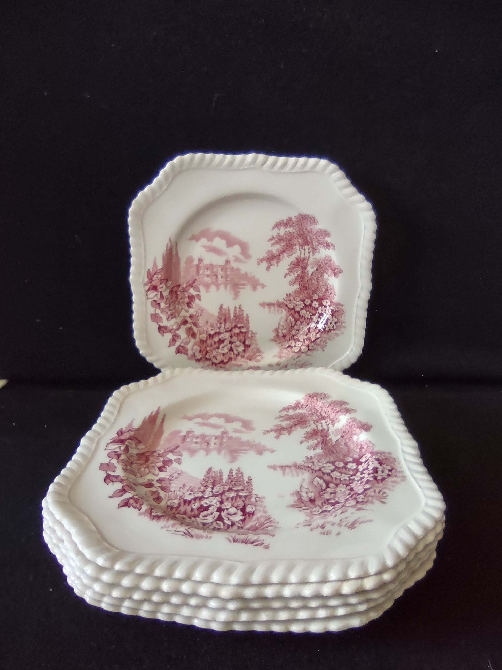Vintage Castle On Lake Johnson Square Plate x 6 English Countryside (lot 5703)