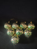 Christmas Plastic Ornaments Shiny Gold Holly Red Berries Candles X 8 (Lot 4539)