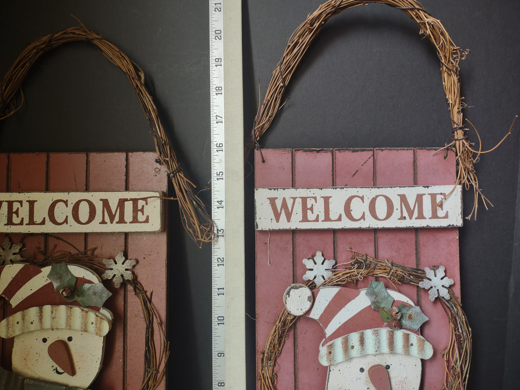 Set of 2 Christmas Welcome Snowman Signs Rustic Primitive (lot 1731)
