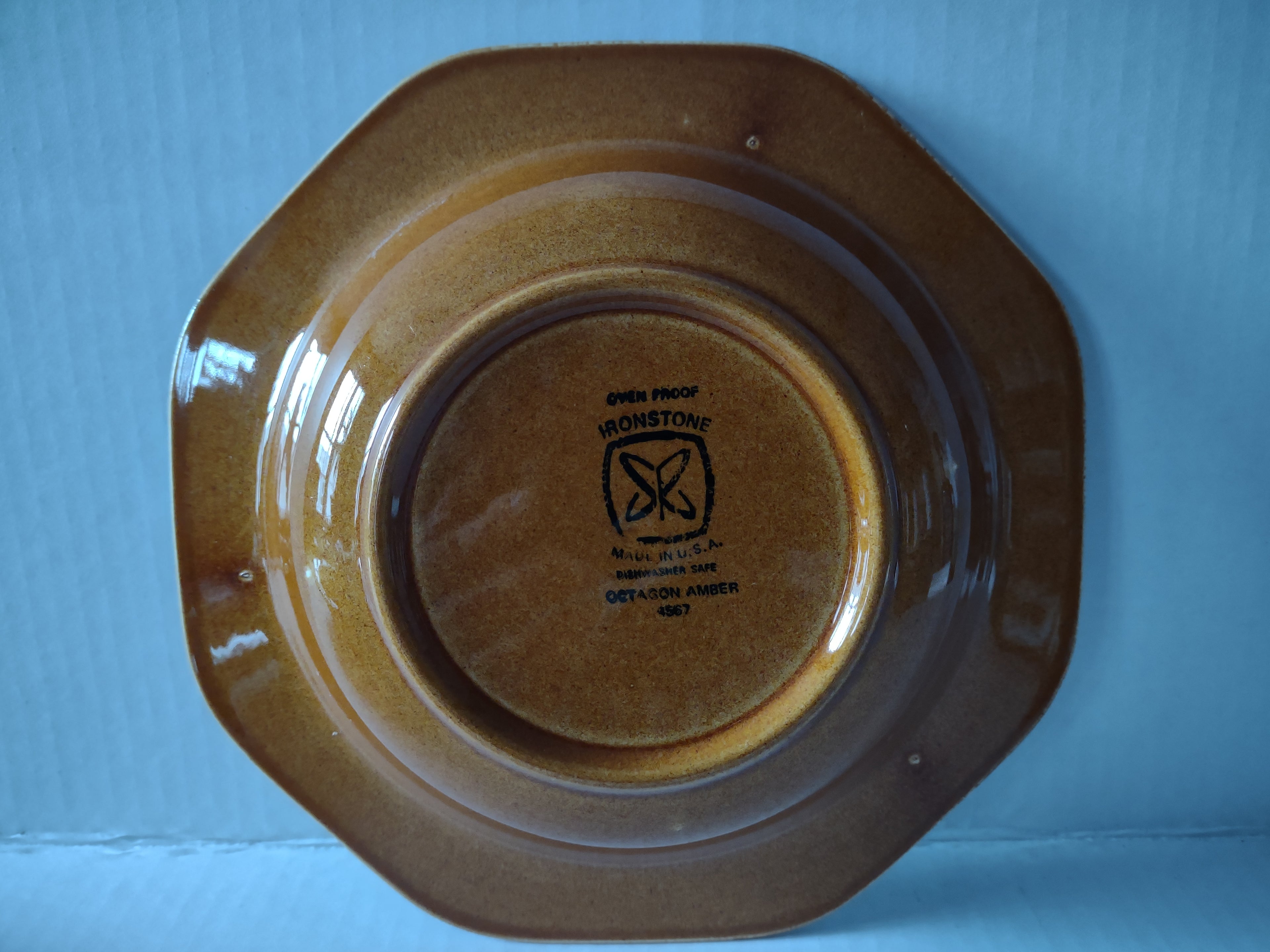 Vintage MCM Ironstone Amber Octagon Soup Bowl x 2 USA Oven Proof (lot 5006)