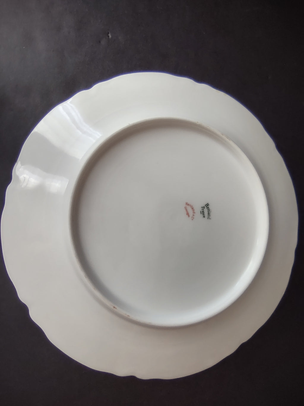 Haviland Limoges Dinner Plate White Scalloped Edge Rose Blue Ribbon (lot 853)