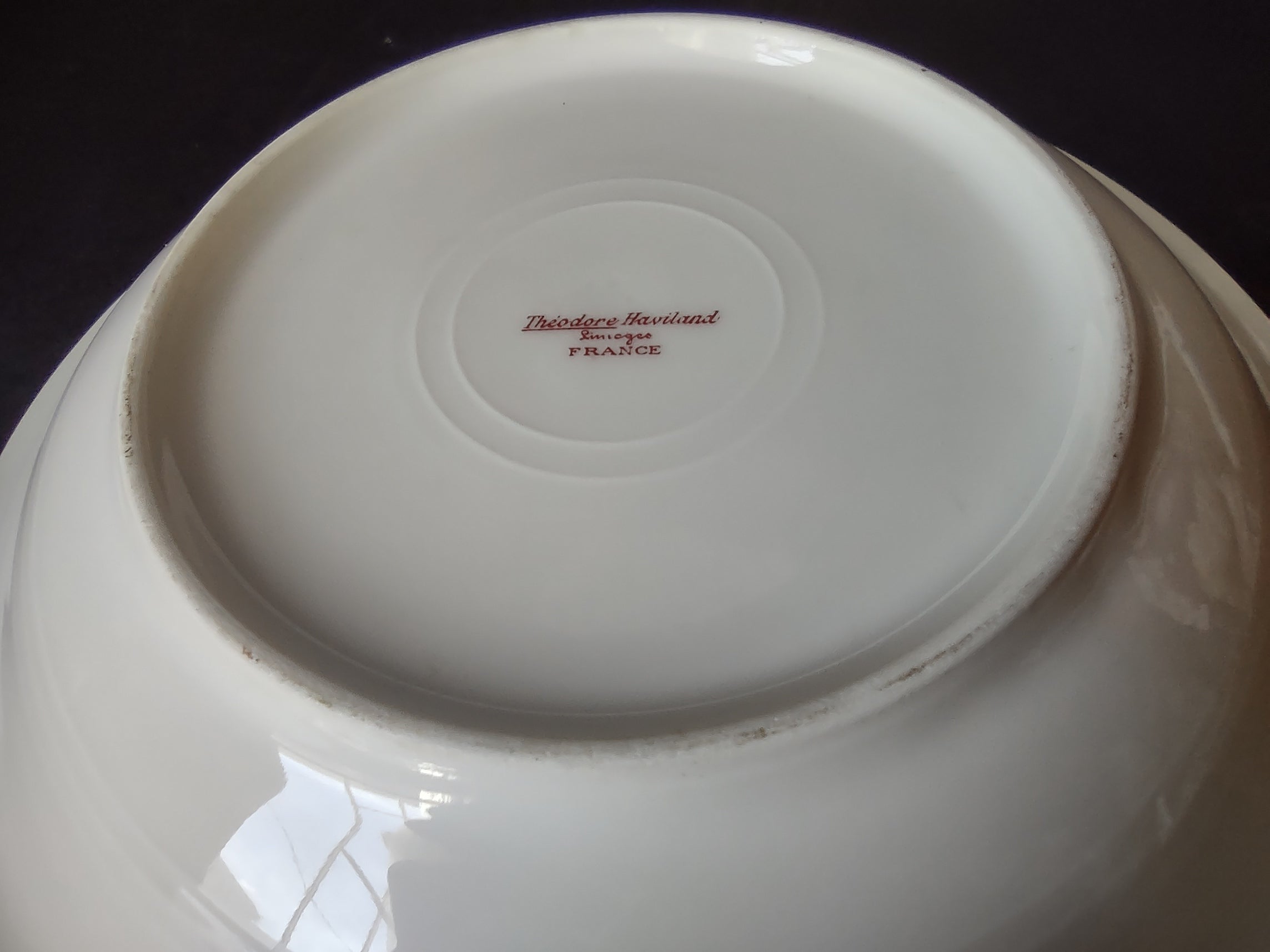 Haviland Limoges 3 x Cream Soup Plate Pink Rose Green Ribbon (lot 891)