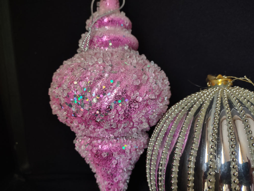 Lot of 3 Christmas Ornaments Pink Gold Sparkly 10" IMPERFECT (lot 1571)