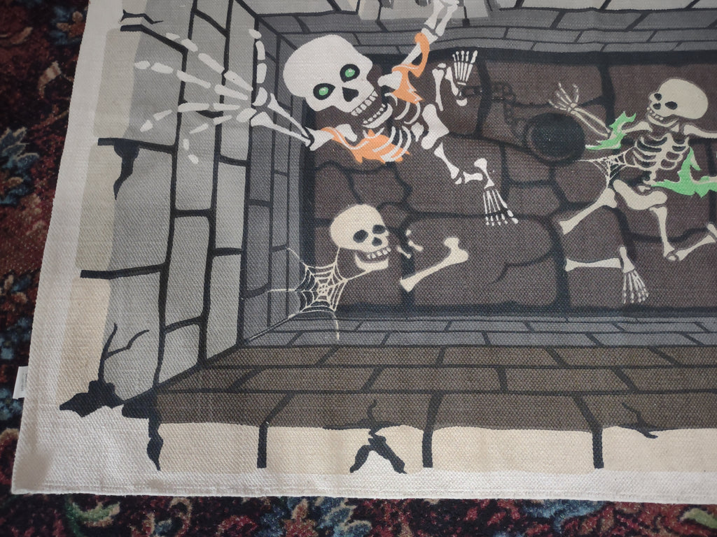 Halloween Accent Rug Skull Skeletons out of Dungeon 60"x36" India (lot 2970j)