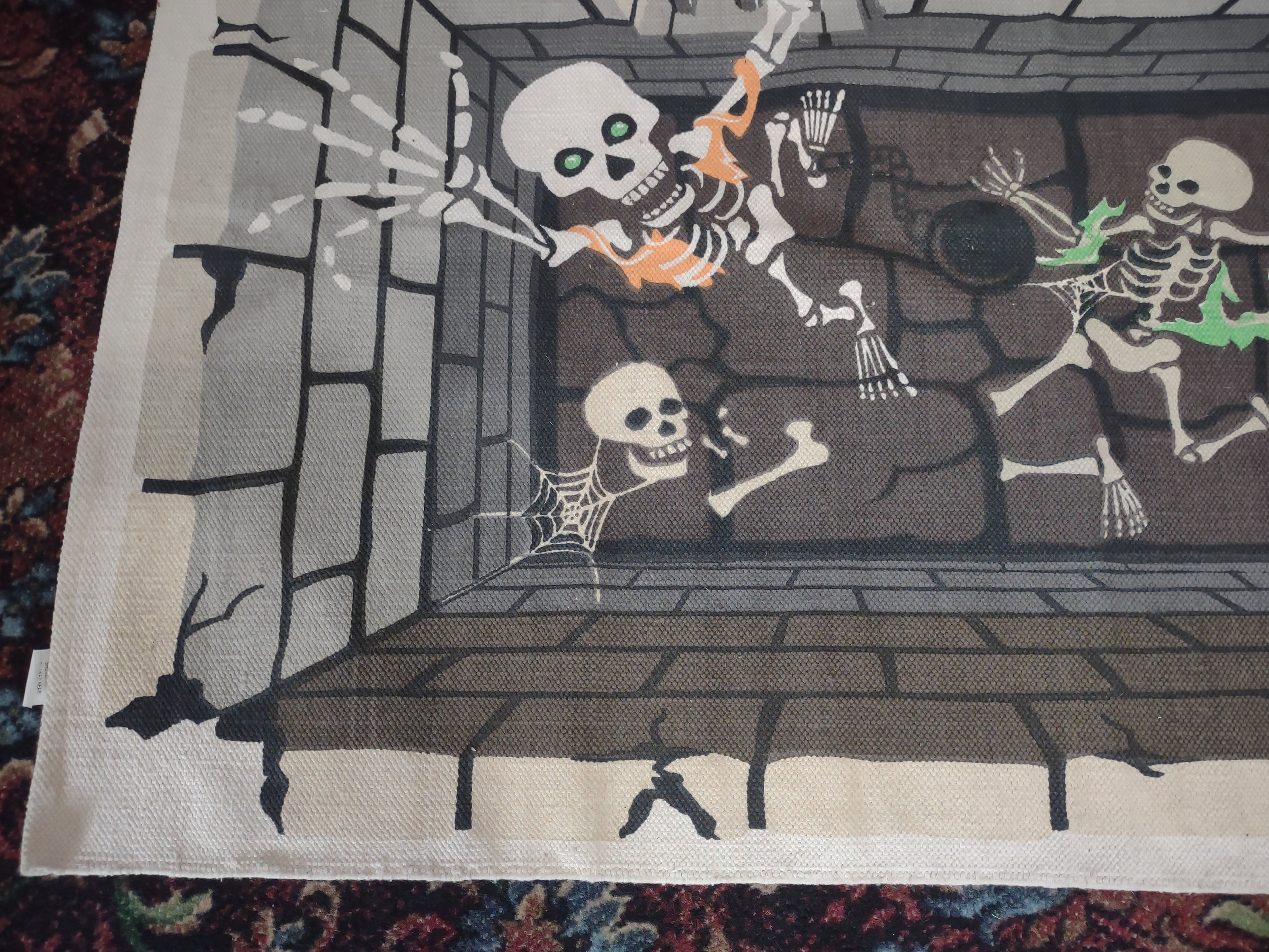 Halloween Accent Rug Skull Skeletons out of Dungeon 60"x36" India (lot 2970j)