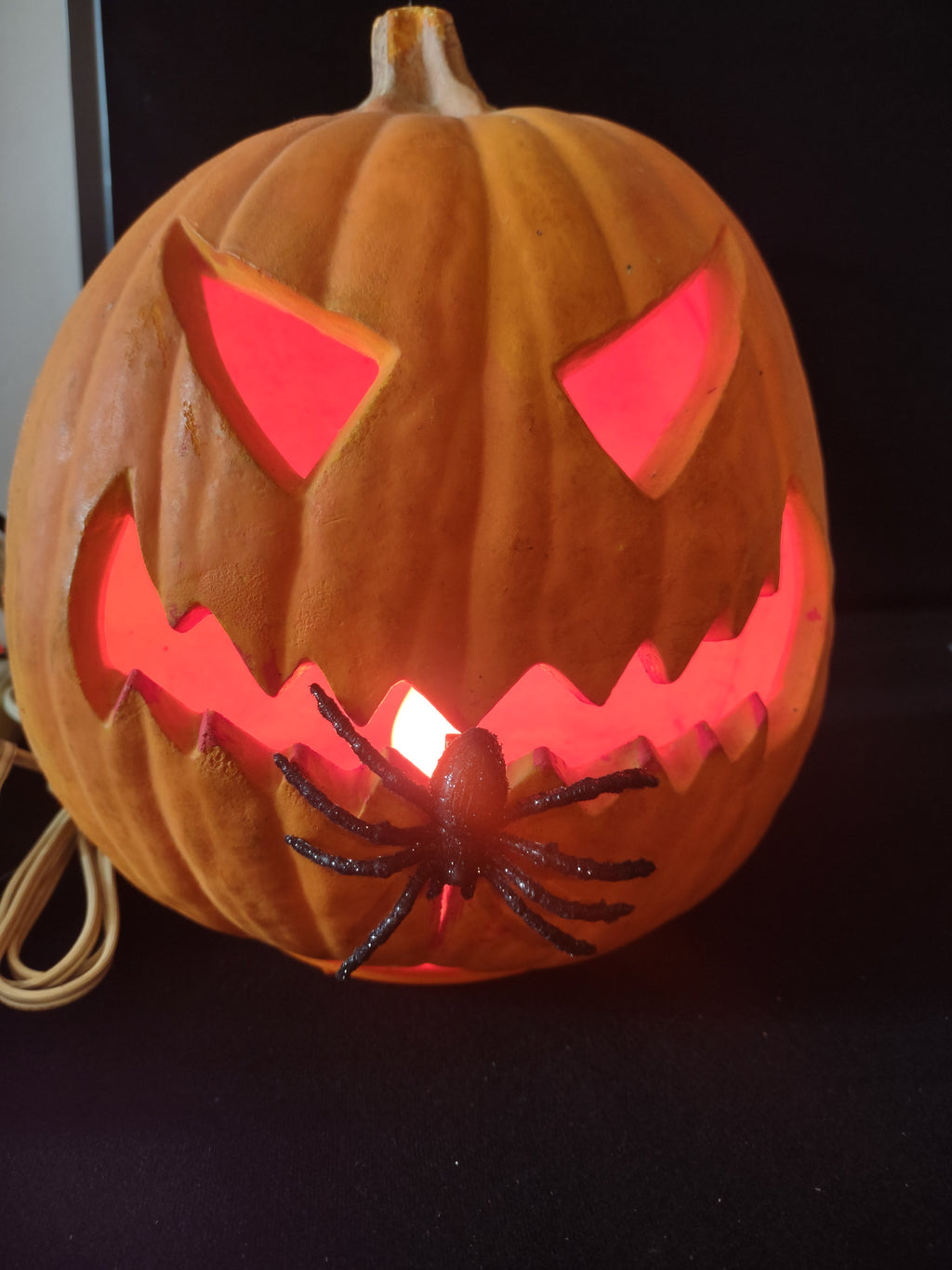 Vintage Halloween Lighted Foam Pumpkin With Spider (Lot 3495)