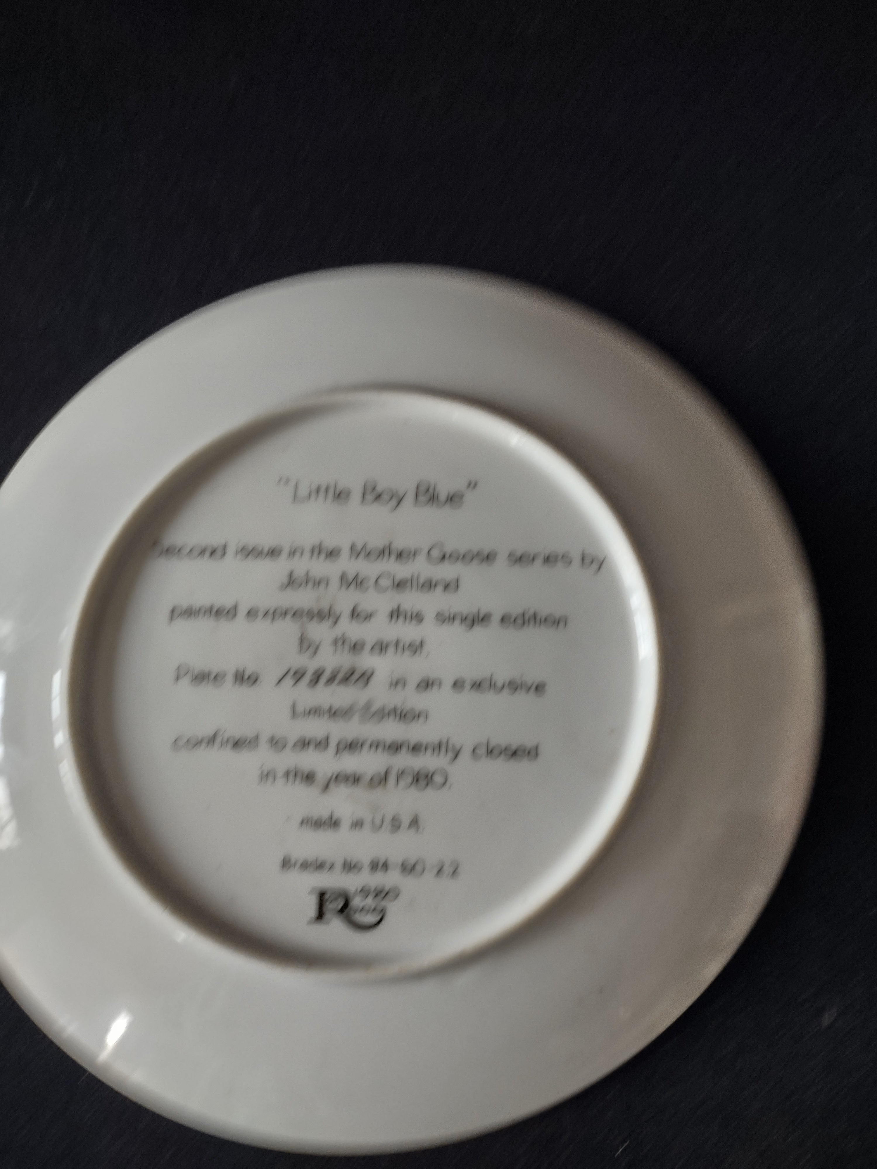 Vintage Mother Goose Collector Plate 2nd Issue Little Boy Blue (Lot 5114)