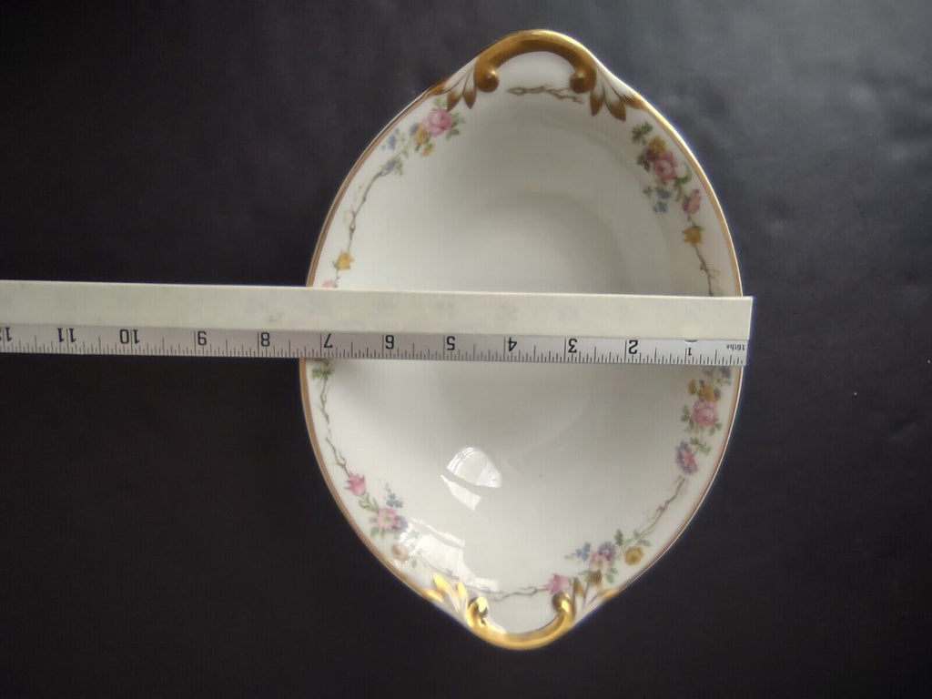 Vintage GDA Limoges Gold Trim Oval Serving Bowl Summer Flower Garland (lot 688)