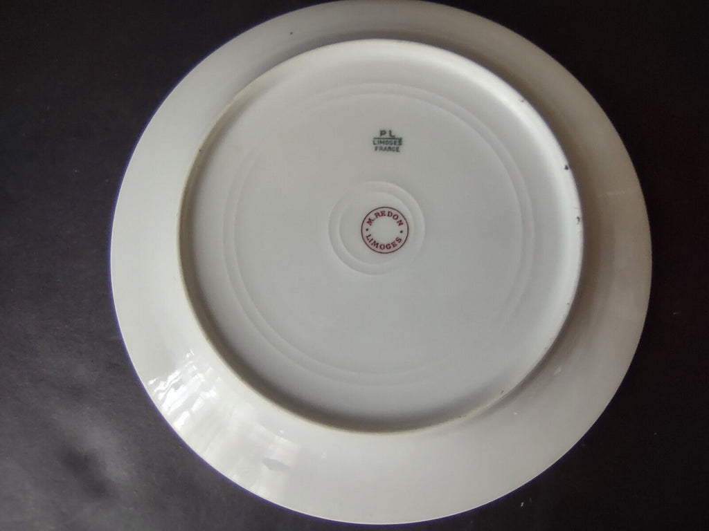 5 x PL Redon Limoges France Large Rose Dessert Plate Gold Trim 7-3/8" (lot 489)