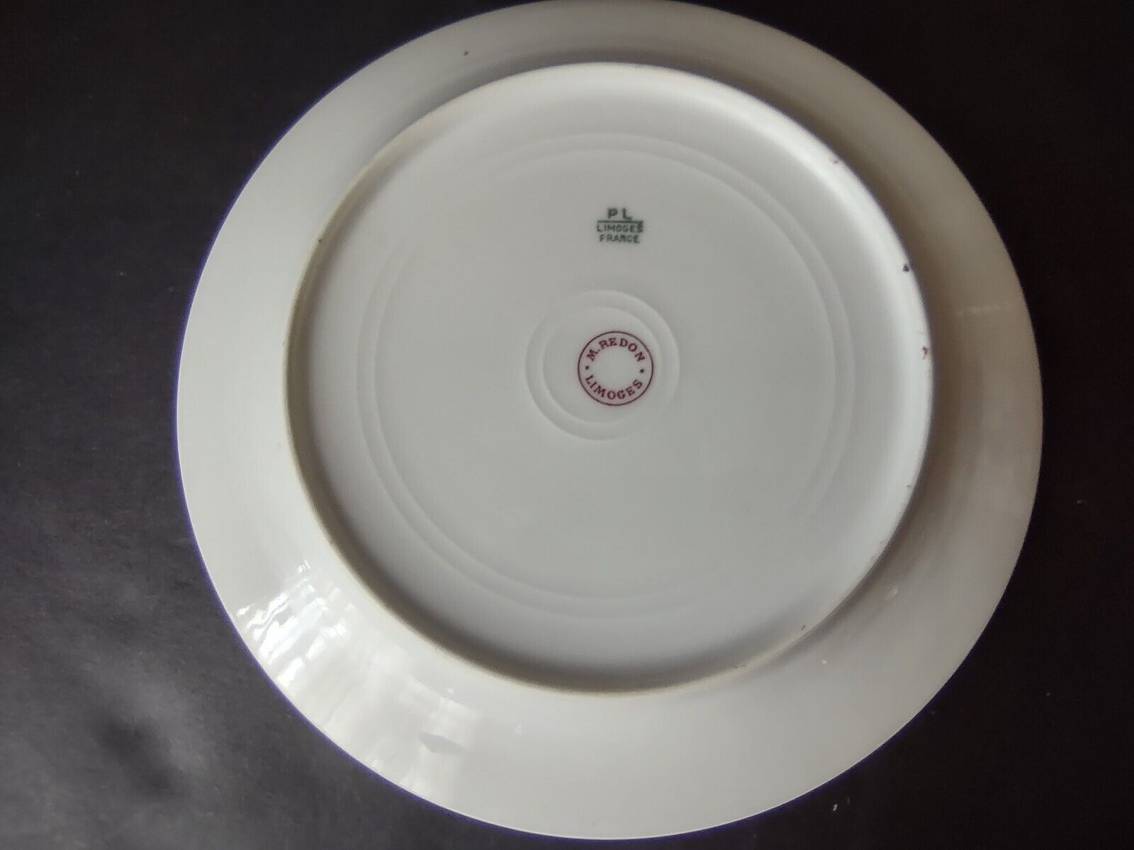 5 x PL Redon Limoges France Large Rose Dessert Plate Gold Trim 7-3/8" (lot 489)
