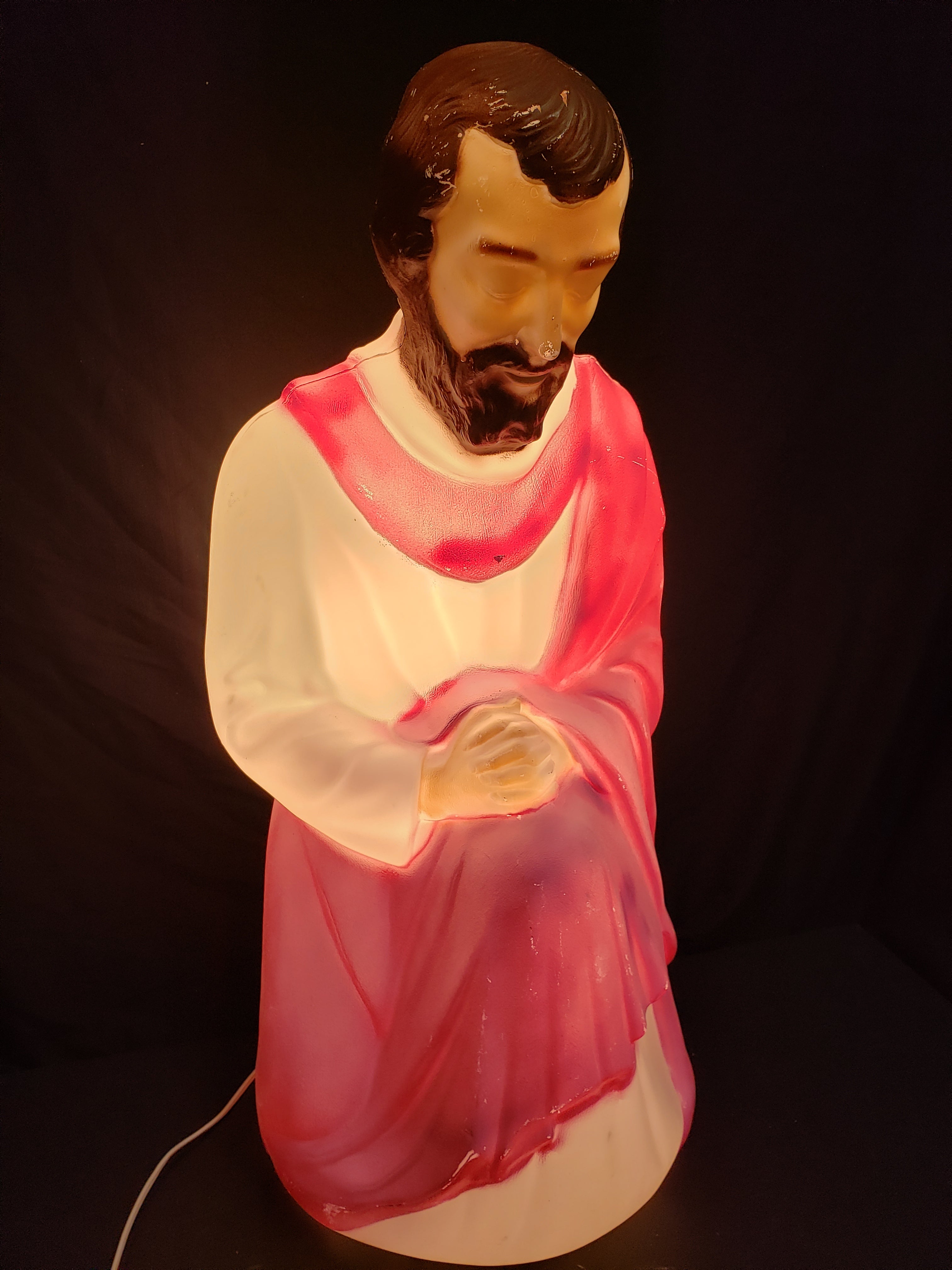 Vintage Christmas Outdoor Blow Mold Nativity Joseph Pink Figurine 27" (lot 2244)