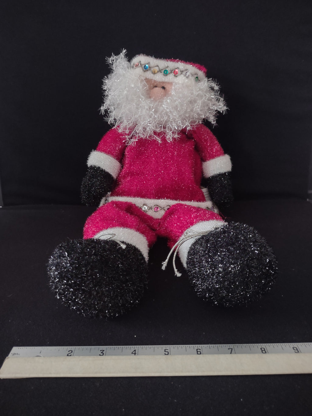 Vintage Christmas Shelf Sitter Santa Claus Weighted Sparkly Plush (Lot 4081)