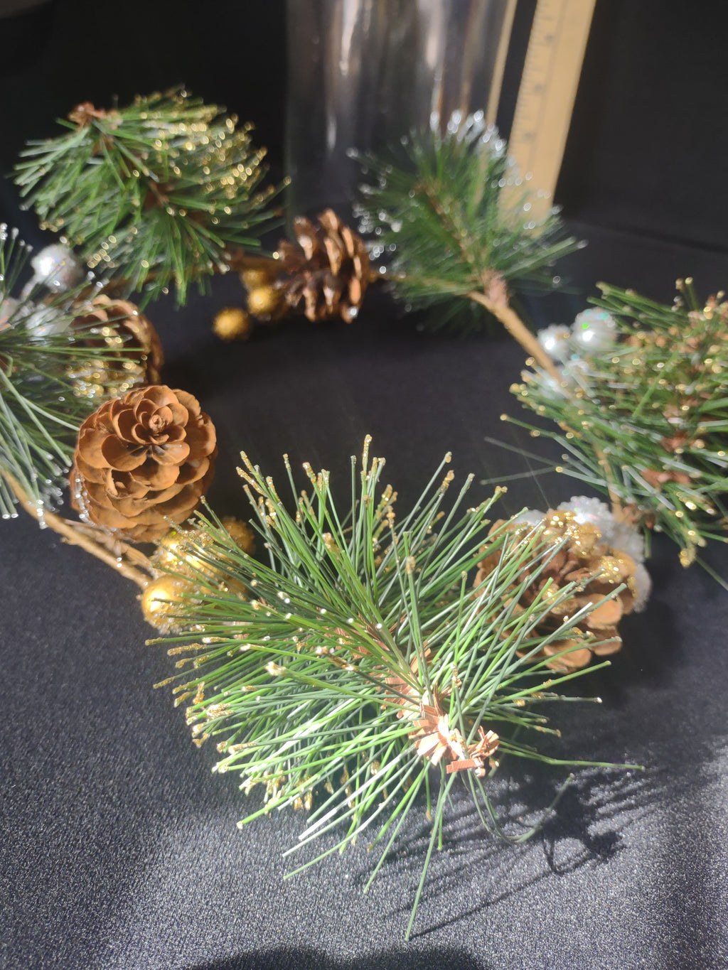 Berries & Pinecones 3 Piece Pedestal Hurricane Christmas Centerpiece (lot 2281)