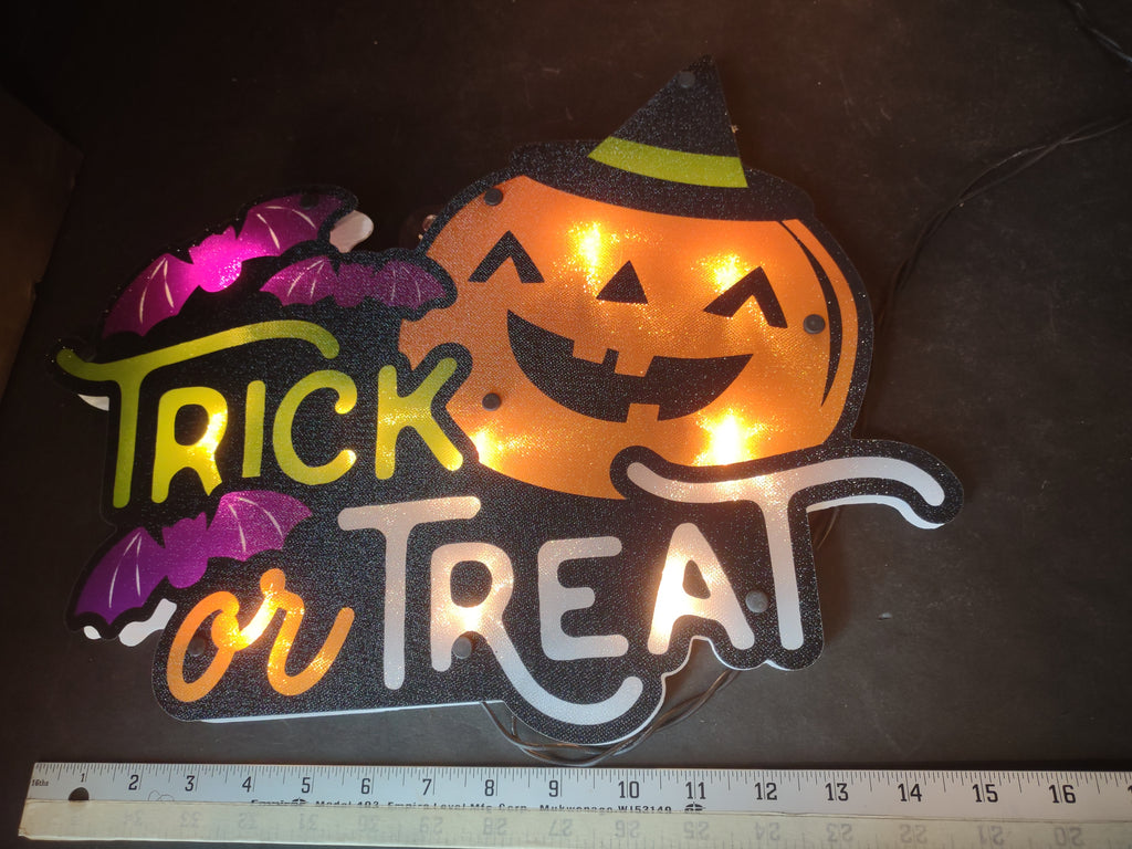 Set of 2 Halloween Trick or Treat Window Sign Light Decor Pumpkin (lot 3270j)