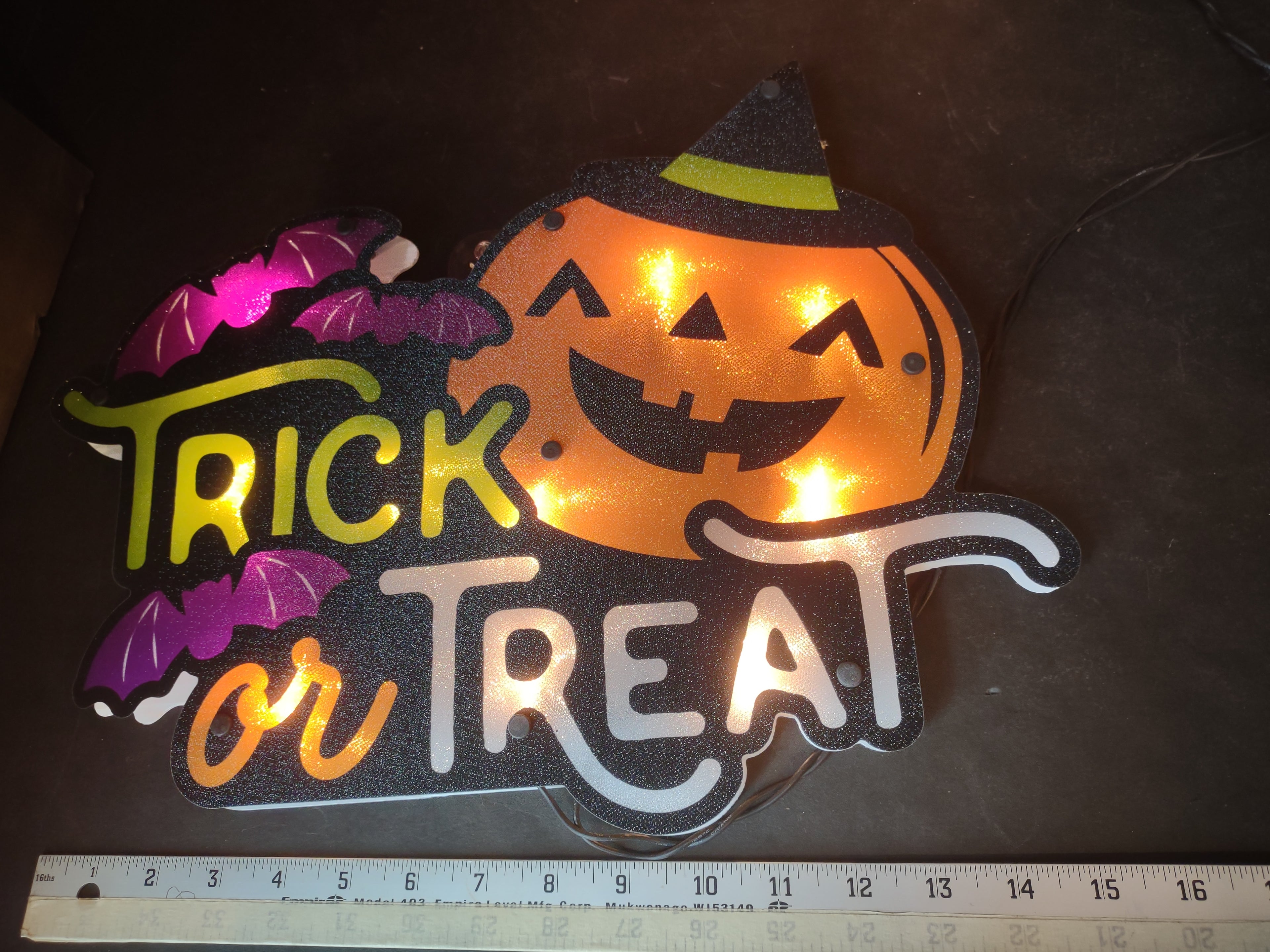 Set of 2 Halloween Trick or Treat Window Sign Light Decor Pumpkin (lot 3270j)