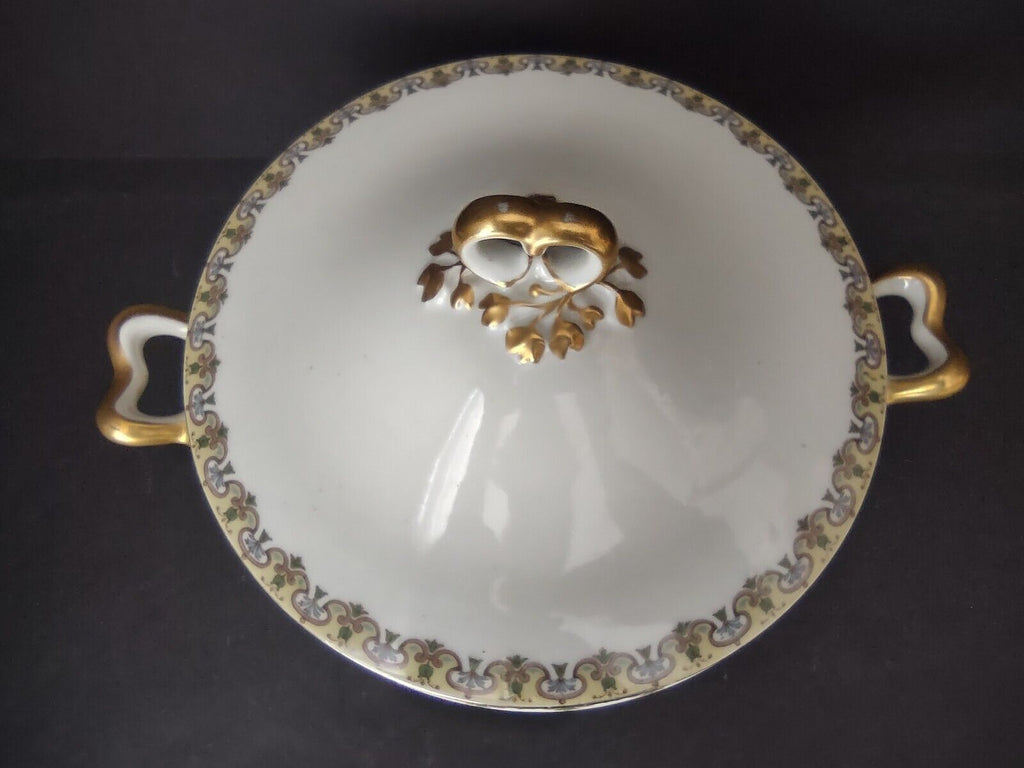 Wm Guerin France Limoges Round Soup Tureen Yellow Gold Trim (lot 532)