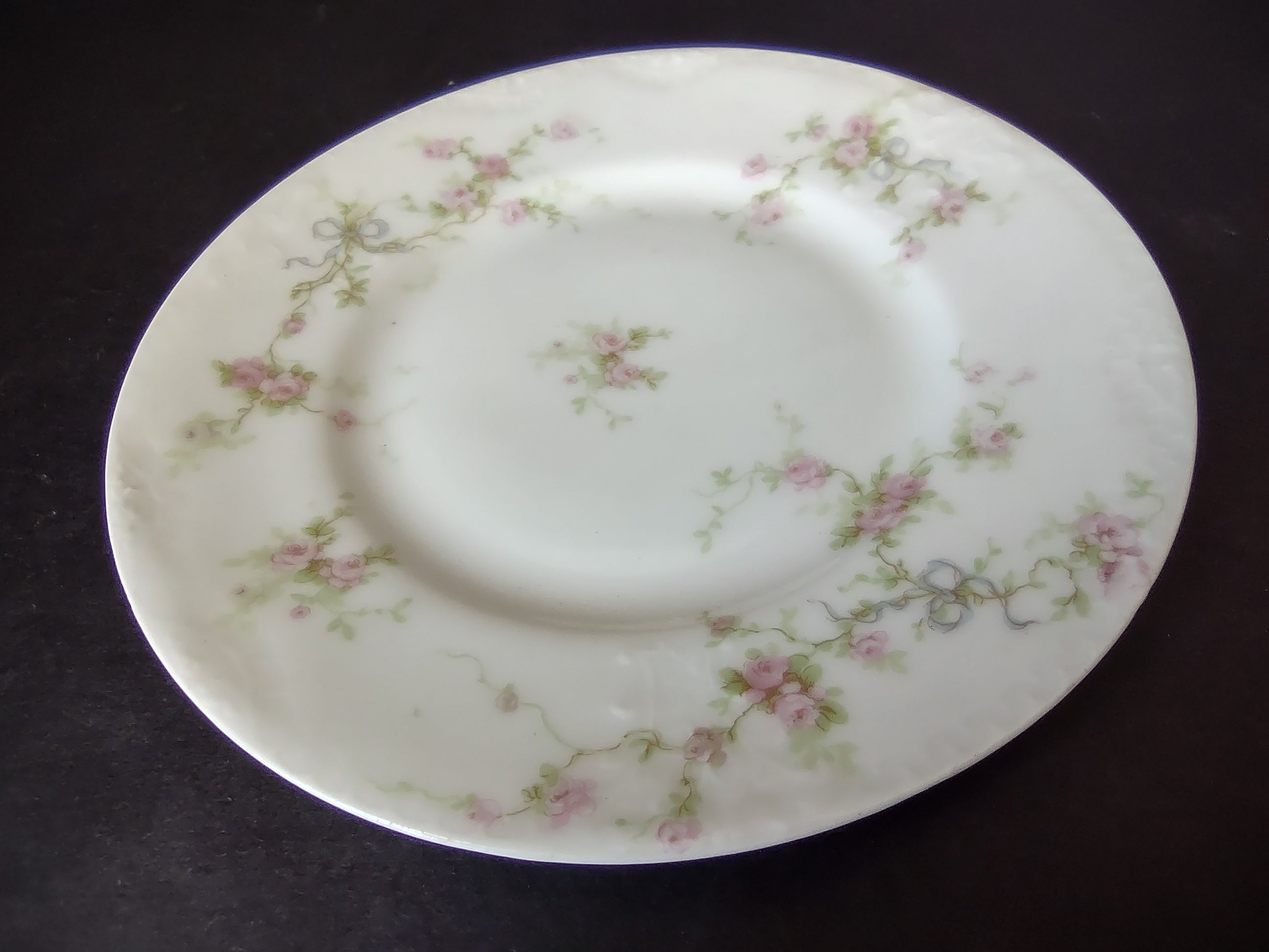 Haviland France Limoges Bread/Butter Plate Marie Blue Ribbon Rose (lot 1110)