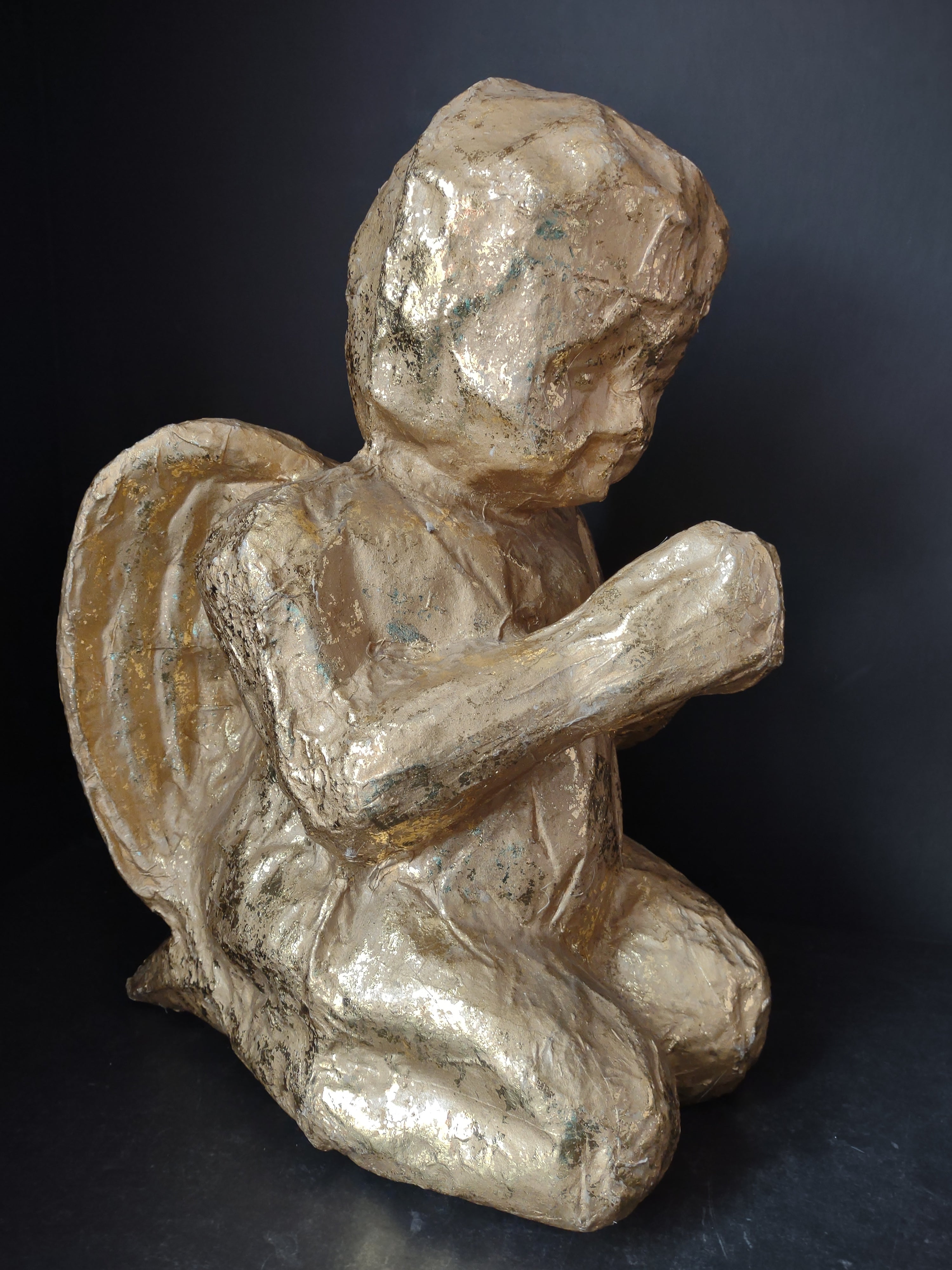 Christmas Large Paper Mache Golden Cherub Angel 17" tall (lot 4825)