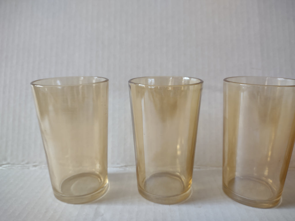 Vintage Carnival Glass Amber Small 4" Drinking Glass x 4 (lot 5167)
