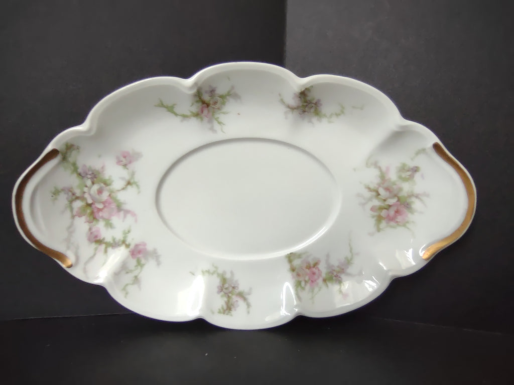 Haviland Limoges Gravy Bowl UNDERPLATE ONLY White Cabbage Rose Moss (lot 911)