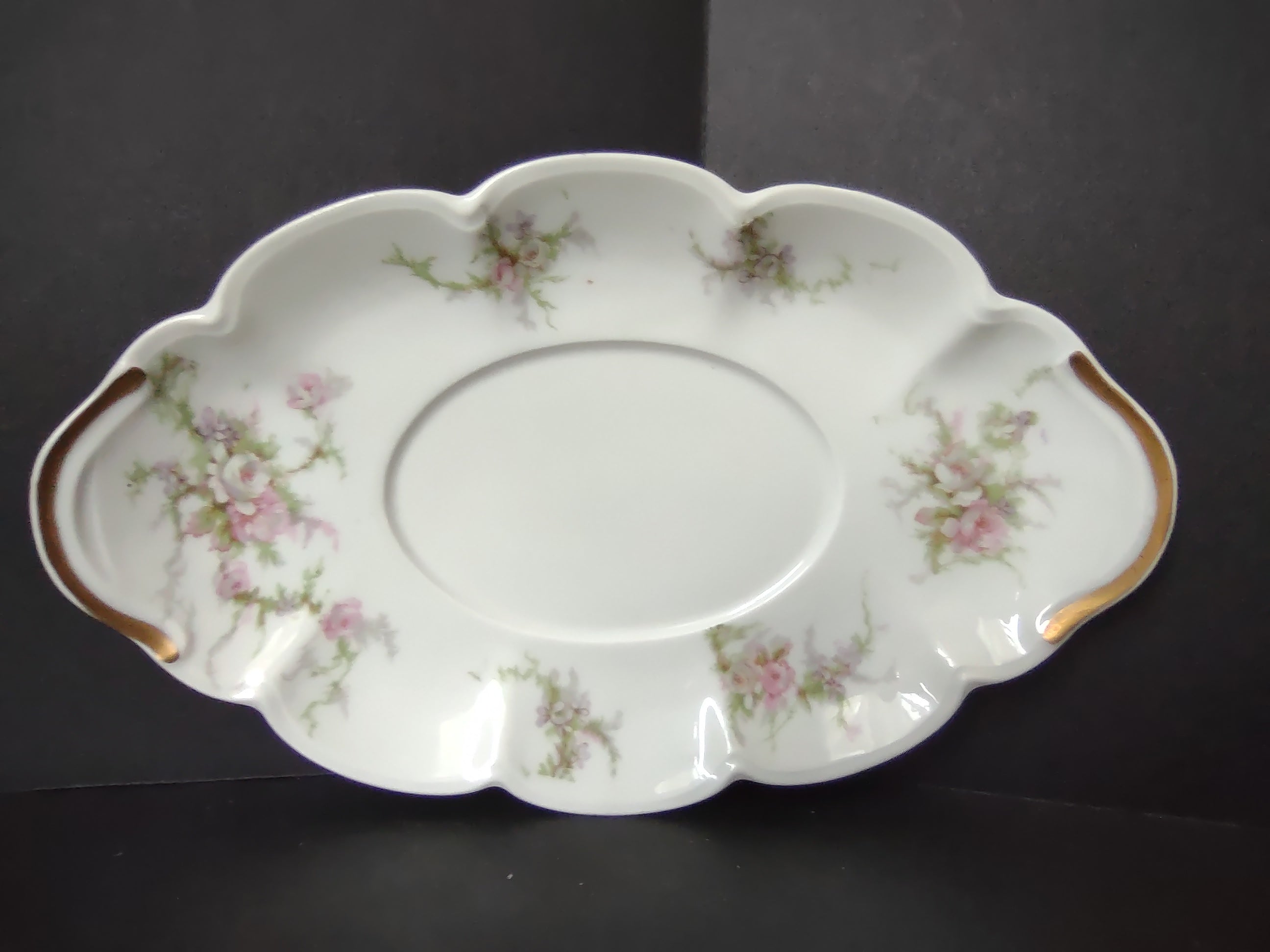 Haviland Limoges Gravy Bowl UNDERPLATE ONLY White Cabbage Rose Moss (lot 911)