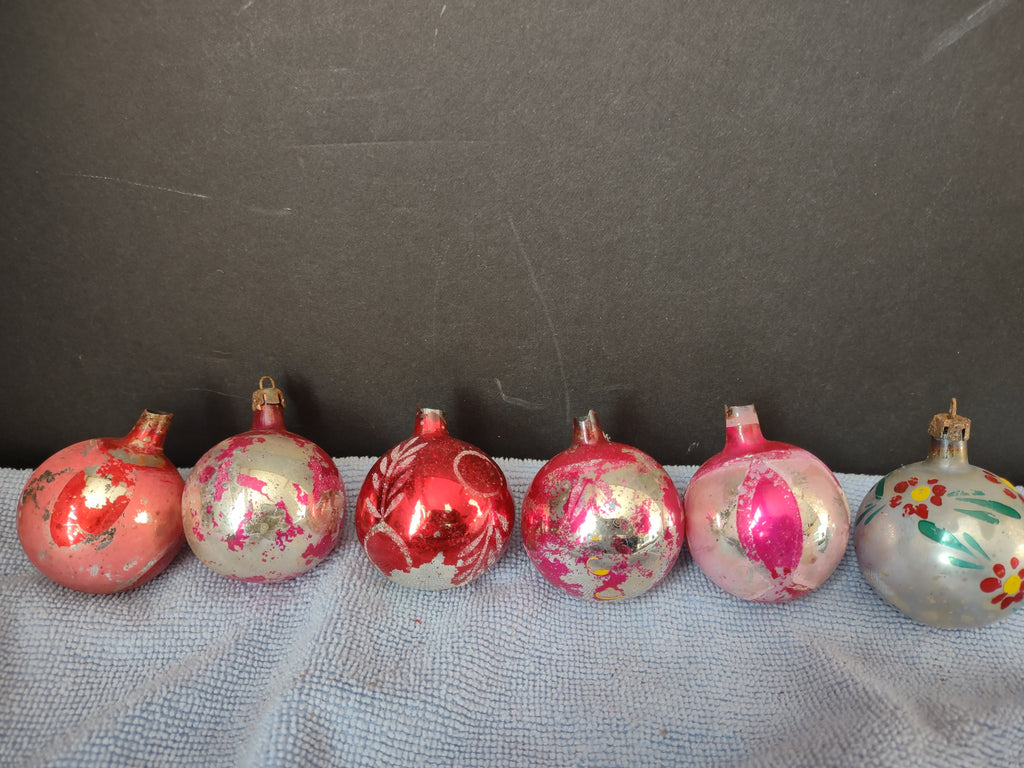Vintage Christmas Ornament Bulb x 6 Shiny Brite 1-3/4" IMPERFECT (lot 3456)
