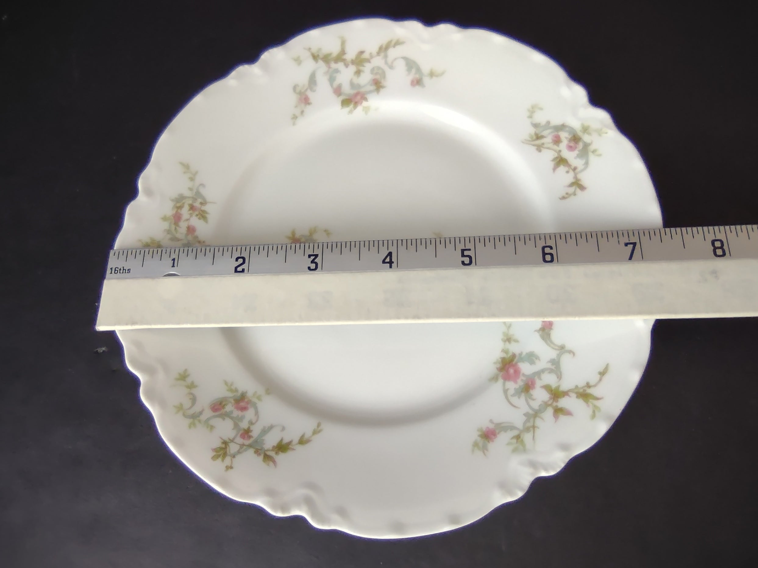 Haviland Limoges Dessert Plate White Scalloped Edge Rose Blue Ribbon (lot 854)