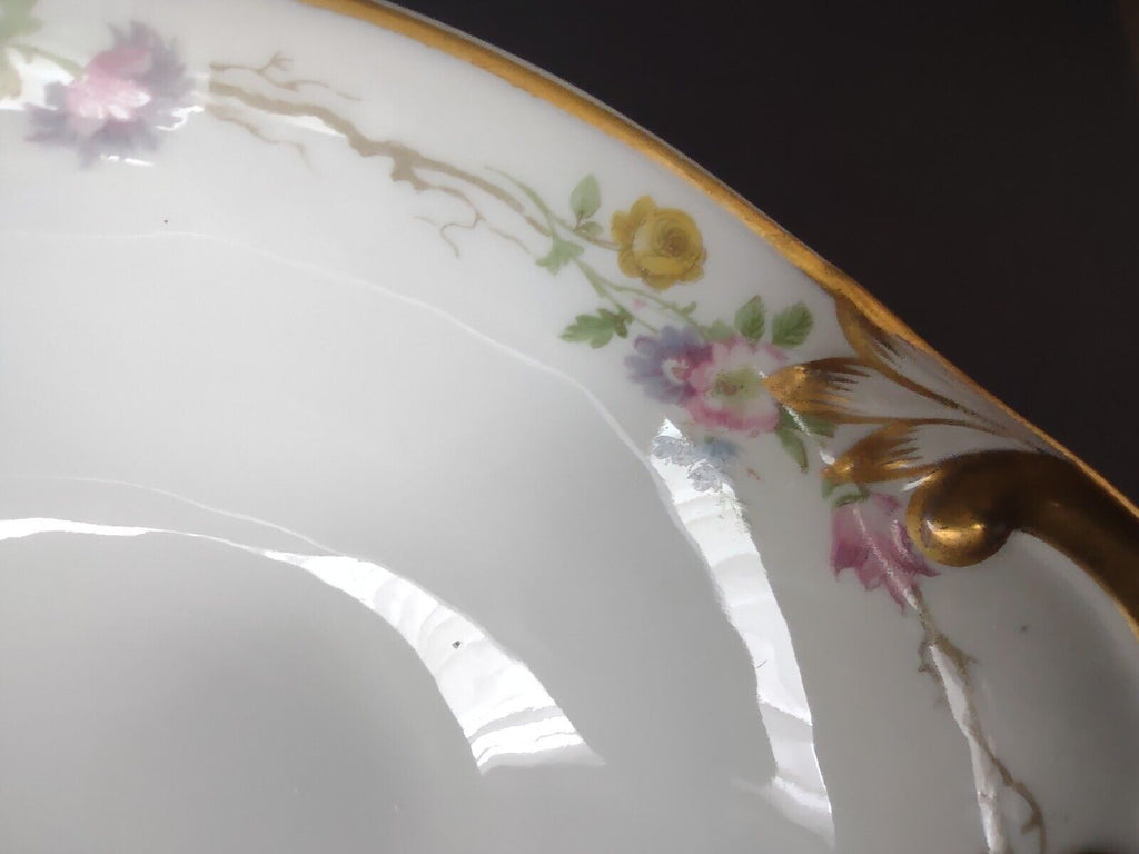Vintage GDA Limoges Gold Trim Oval Serving Bowl Summer Flower Garland (lot 688)