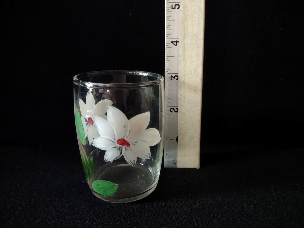 Vintage MCM Small 3" Drinking Glass x 4 Flowers (lot 5157)