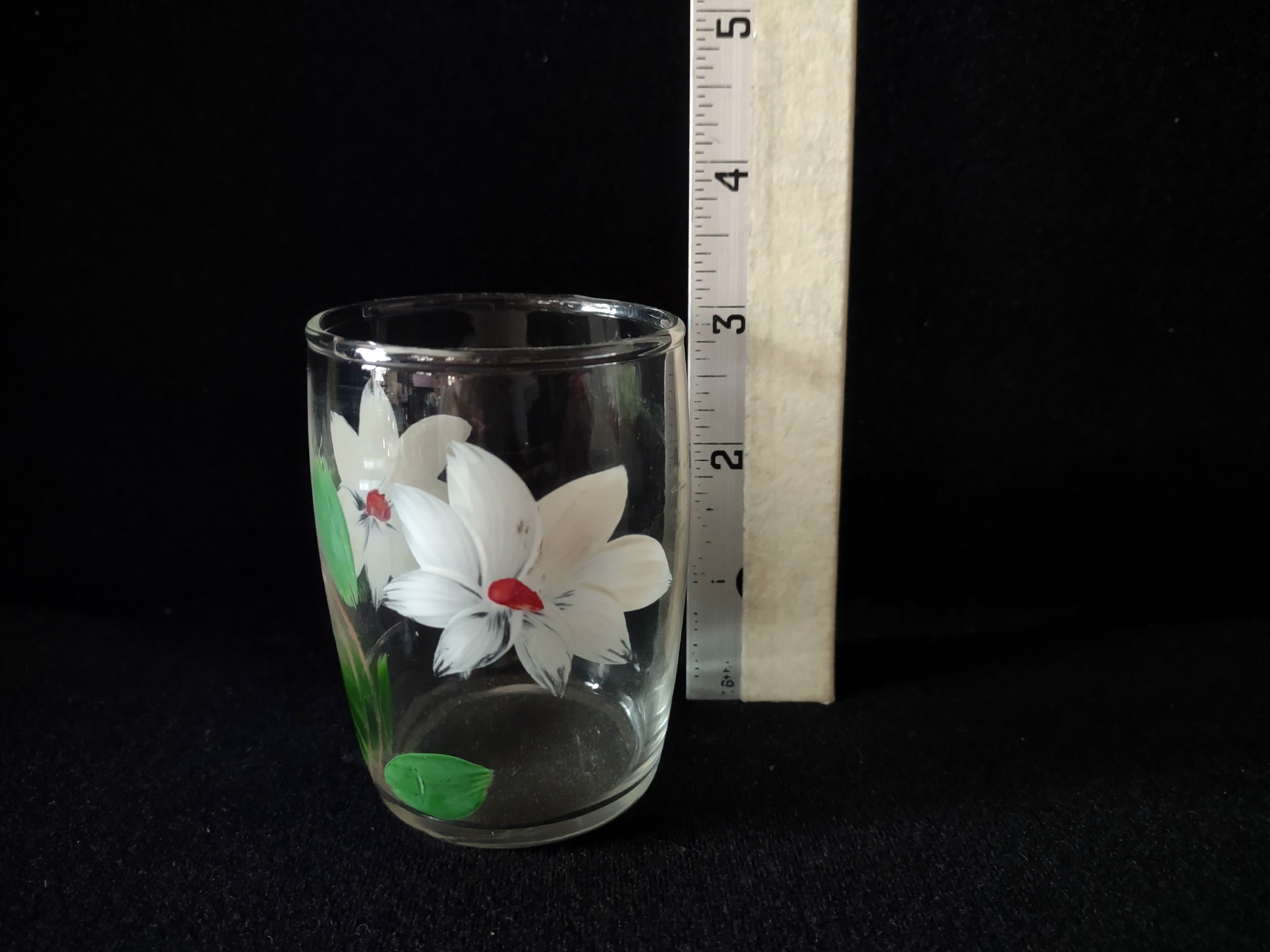 Vintage MCM Small 3" Drinking Glass x 4 Flowers (lot 5157)
