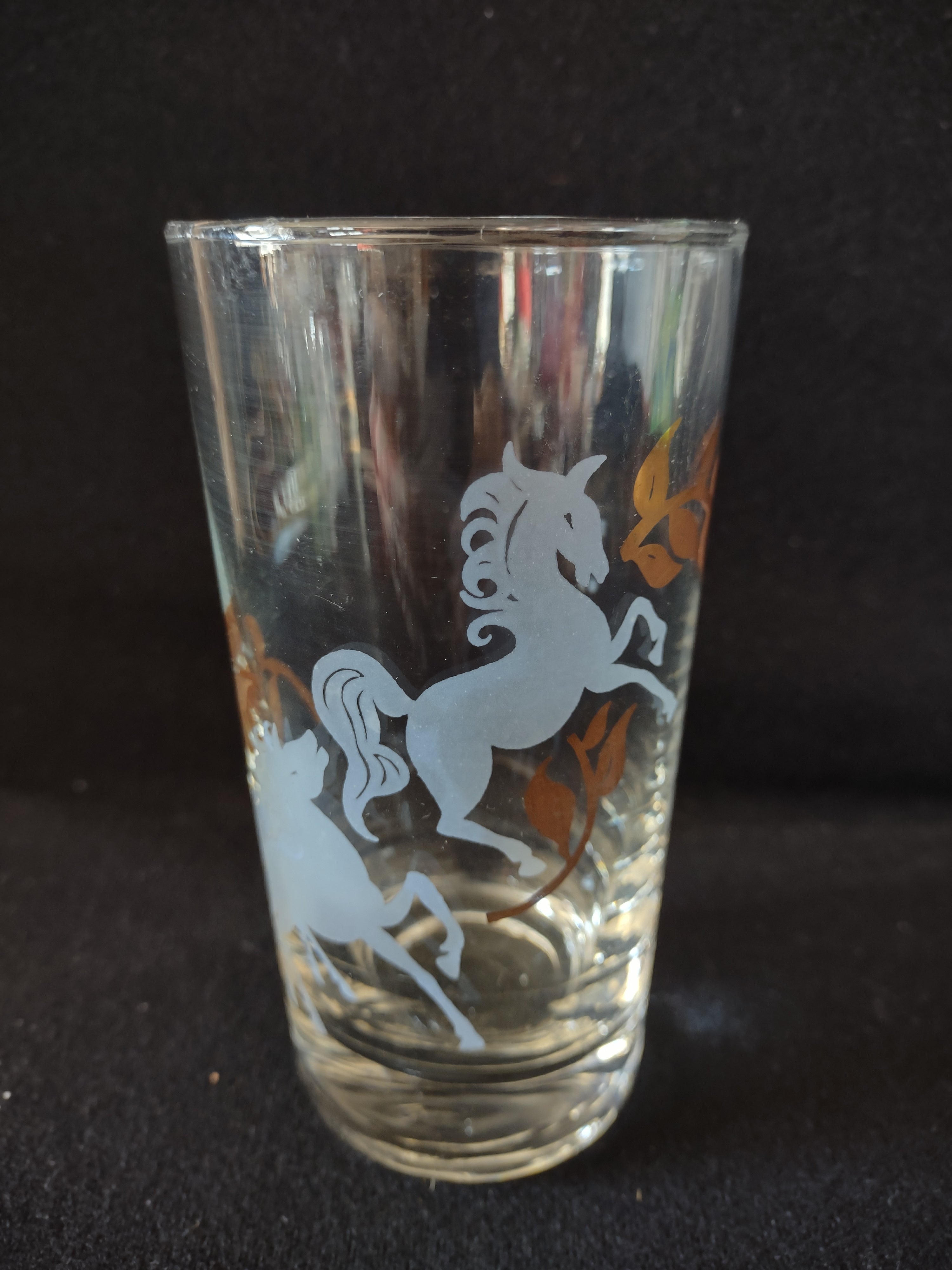 Vintage MCM Libbey Prancing Colt Horses Glass Tumblers x 4 (lot 5164)