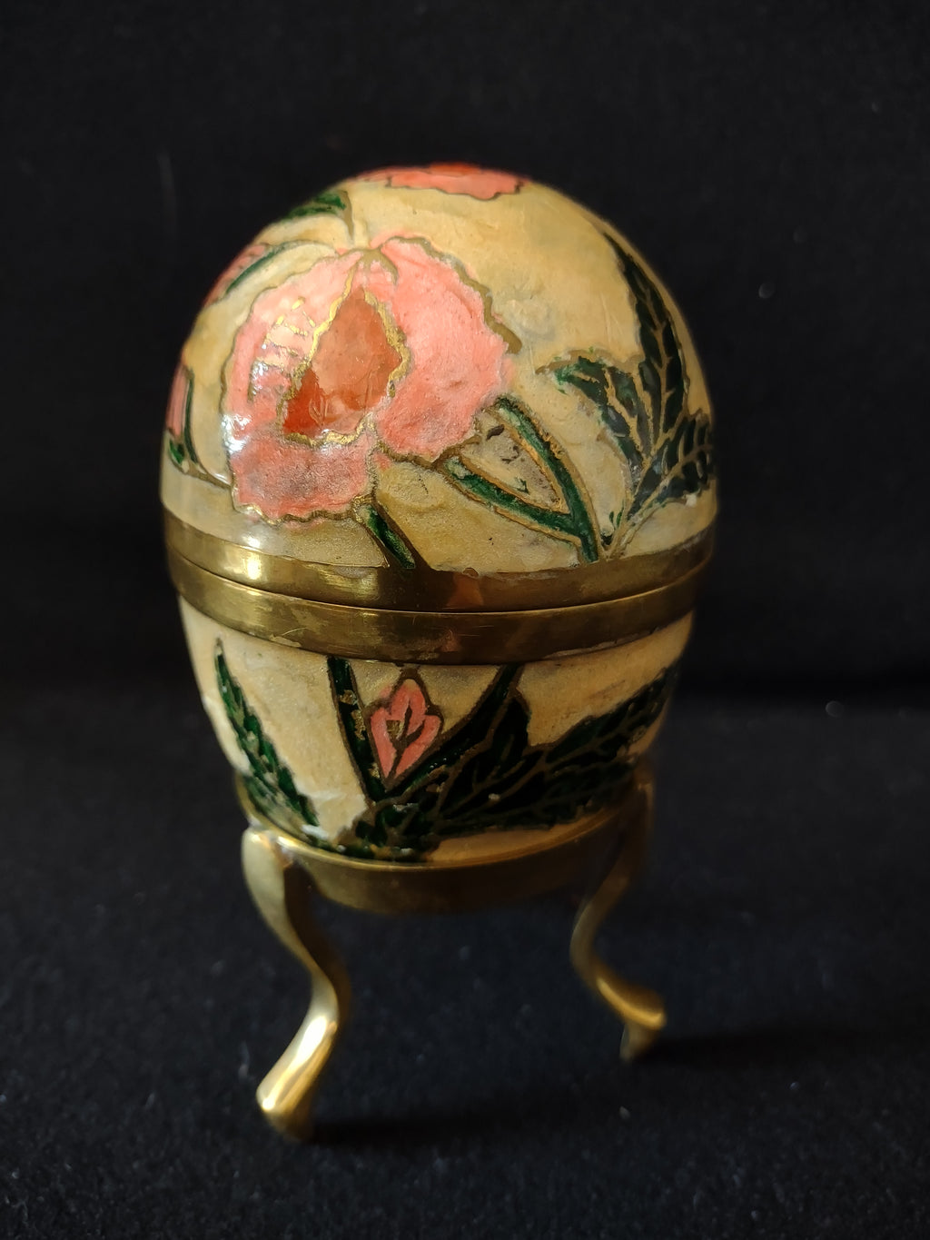 Vintage Enameled Brass Easter Egg Brass Stand Flowers Made in India (Lot 5063)