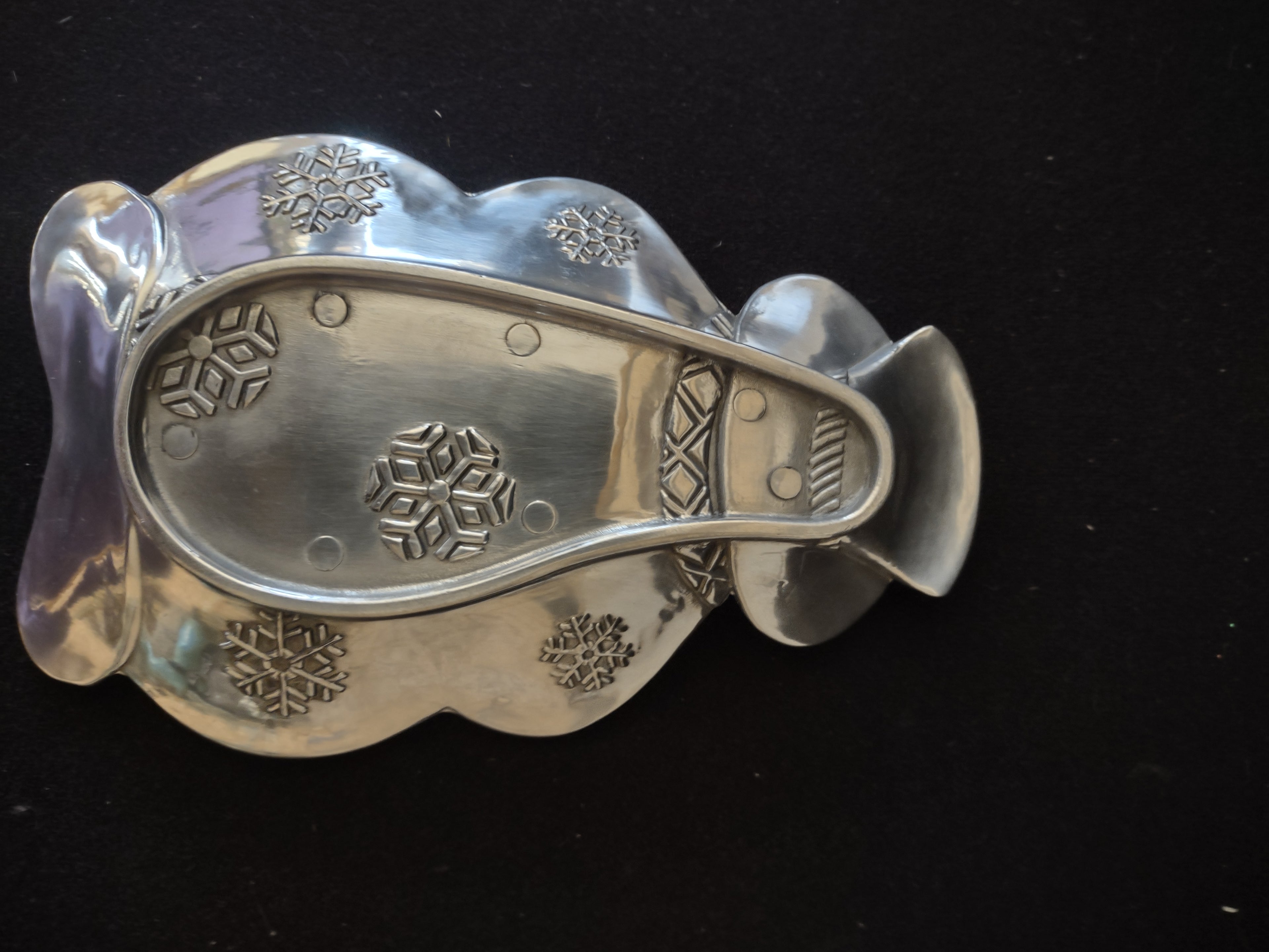 Christmas Snowman Pewter Colored Candy Dish Snowflakes Gift Scarf Hat (Lot 4167