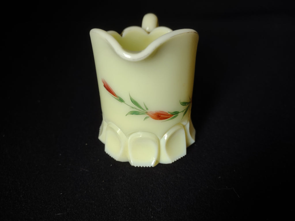 Vaseline Glow Satin Milk Glass Light Up Mini Pitcher 3" (lot 2777)