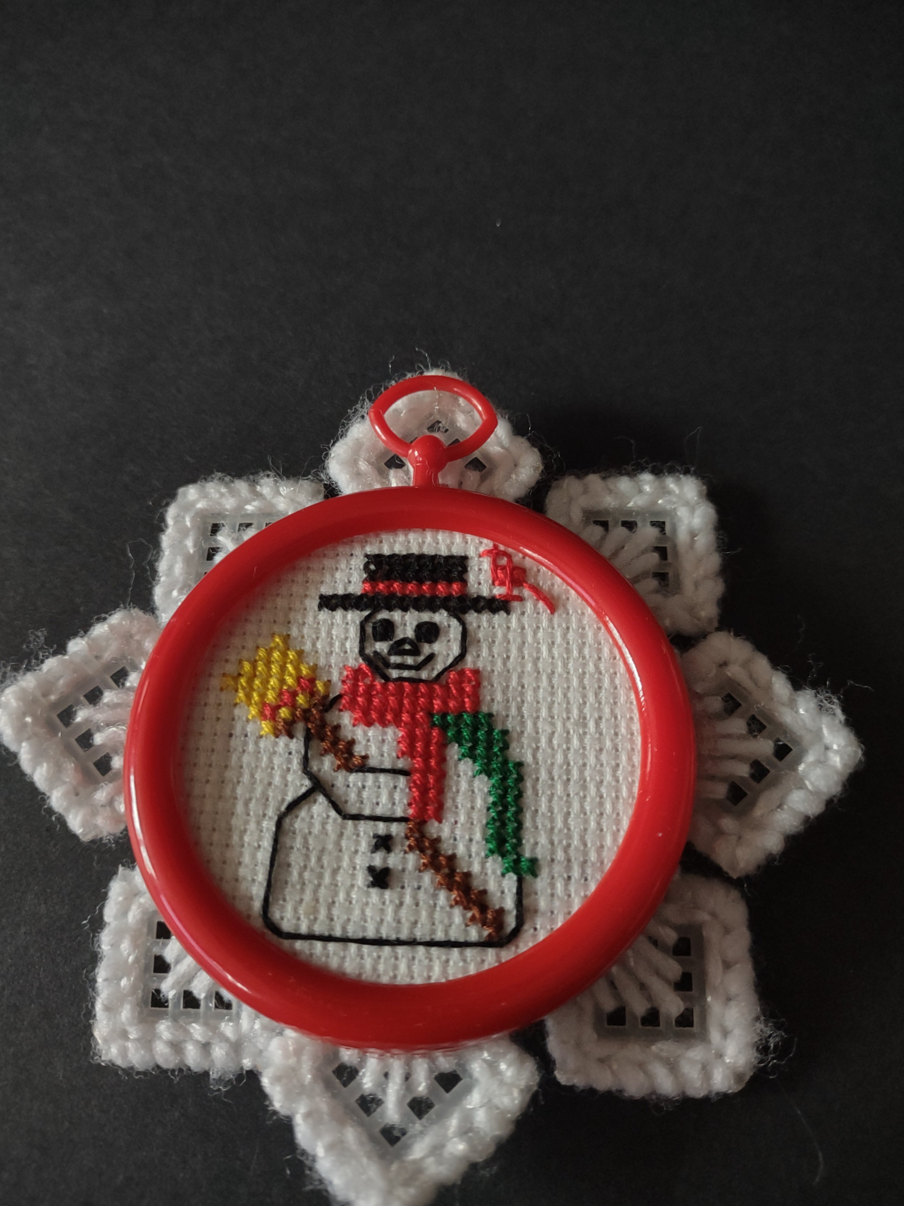 Christmas 3 Plastic Canvas 3 Cross Stitch Ornaments Handmade (Lot 4757)